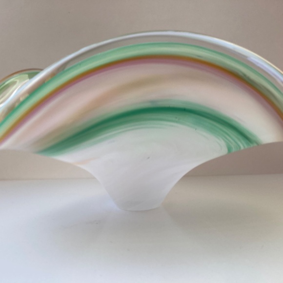 MuranoI 10”Triangle Bowl Multi Color Freeform Glass - Picture 5 of 15